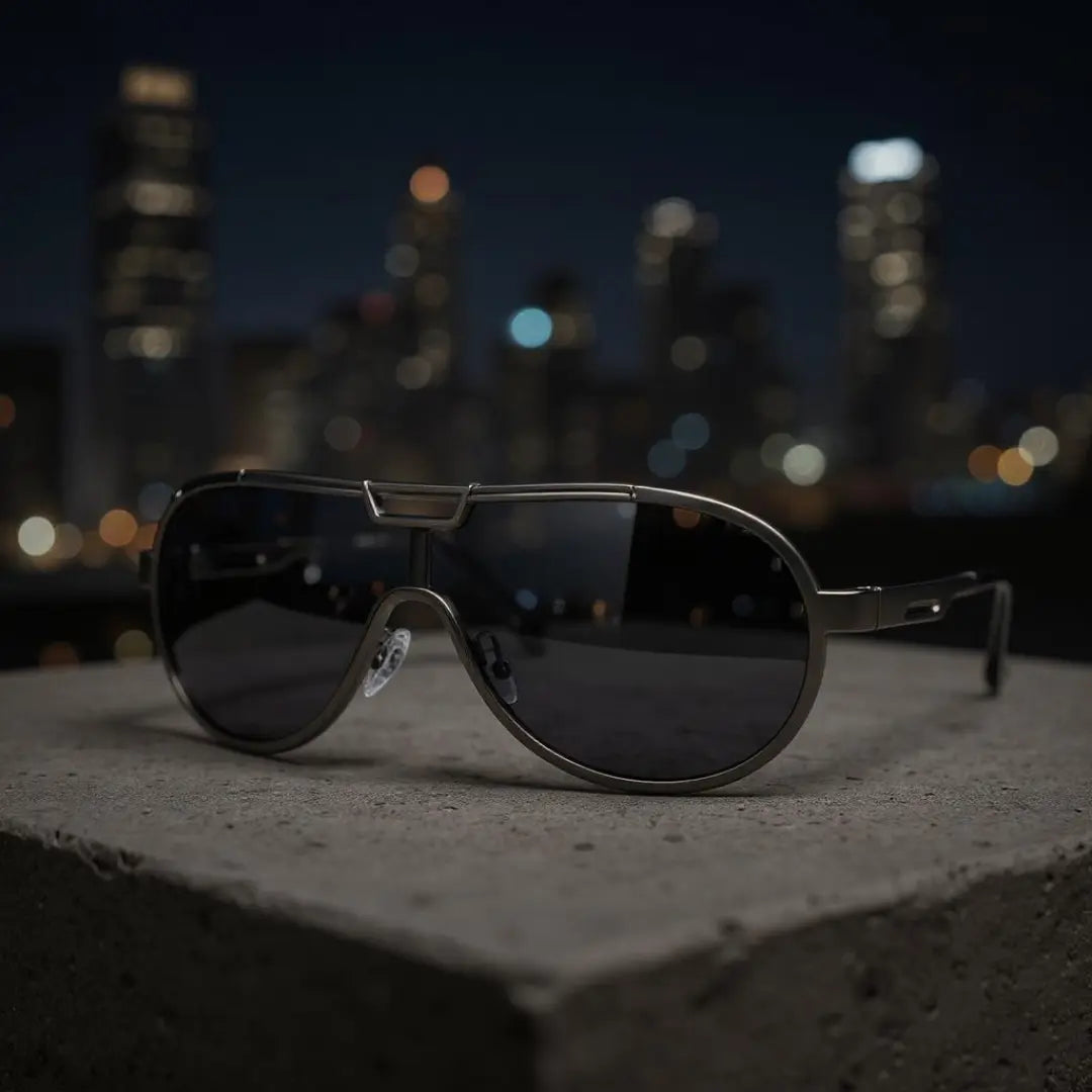 Óculos de Sol Aviador Vintage Masculino e Feminino Mionelle Tesla Preto sobre uma pedra