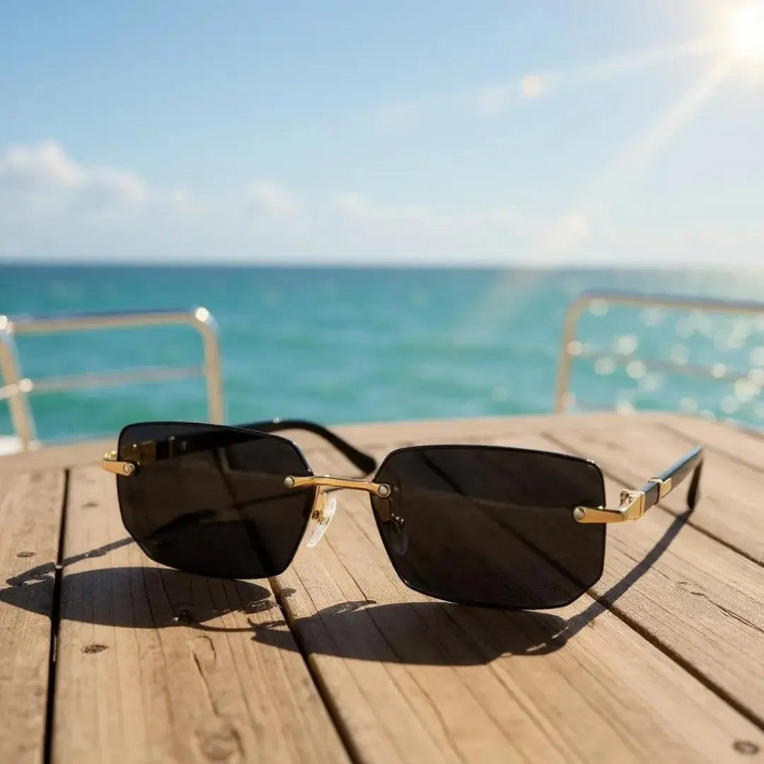 alt="Óculos de Sol Feminino Y2K Retangular Sem Aro Mionelle Vortex Preto 1"