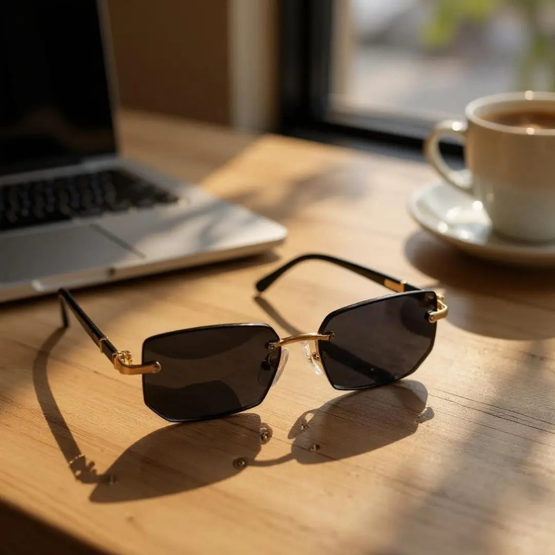 alt="Óculos de Sol Masculino Y2K Retangular Sem Aro Mionelle Vortex Preto 5"