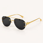 Óculos de sol feminino aviador sem aro Mionelle Halo All Black em vista de três quartos