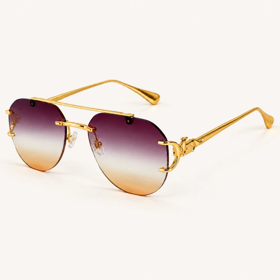 Óculos de sol feminino aviador sem aro Mionelle Halo Amethyst em vista de três quartos