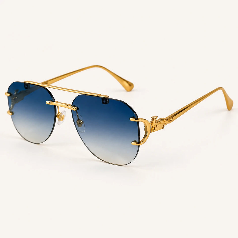 Óculos de sol feminino aviador sem aro Mionelle Halo Sky Blue em vista de três quartos