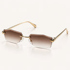 Óculos de sol feminino hexagonal sem aro Mionelle Aura Vintage Brown em vista de três quartos