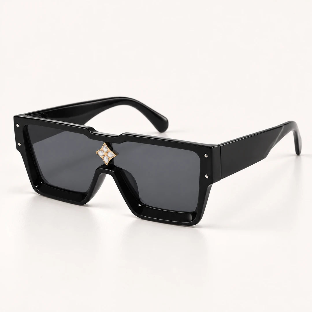 Óculos de sol masculino quadrado oversized Mionelle Veneto Black em vista de três quartos