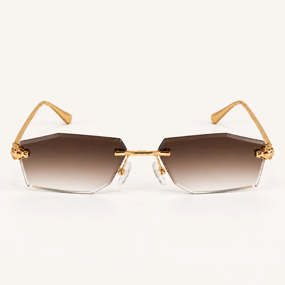 Vista frontal do Mionelle Aura Vintage Brown, com estrutura dourada e lentes marrons em degradê