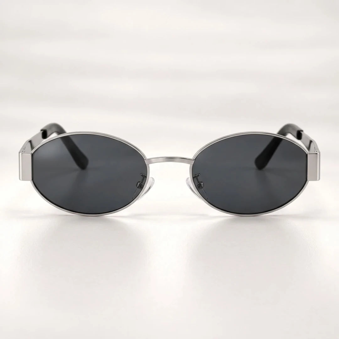 Vista frontal dos óculos de sol feminino Mionelle Selene Silver Black
