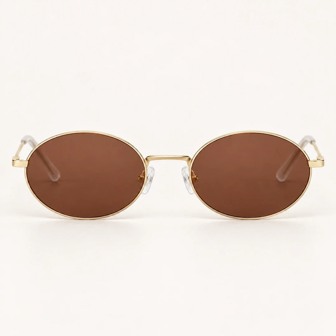 Vista frontal do Mionelle Viper Bronze, com estrutura dourada e lentes marrons