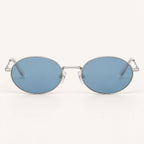 Vista frontal do Mionelle Viper Cobalt, com estrutura prateada e lentes azuis