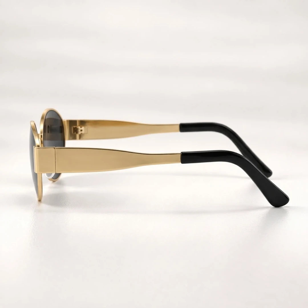Vista lateral das hastes dos óculos Mionelle Selene Golden Black