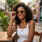 Mulher usando os óculos de sol Mionelle Selene Brown ao ar livre