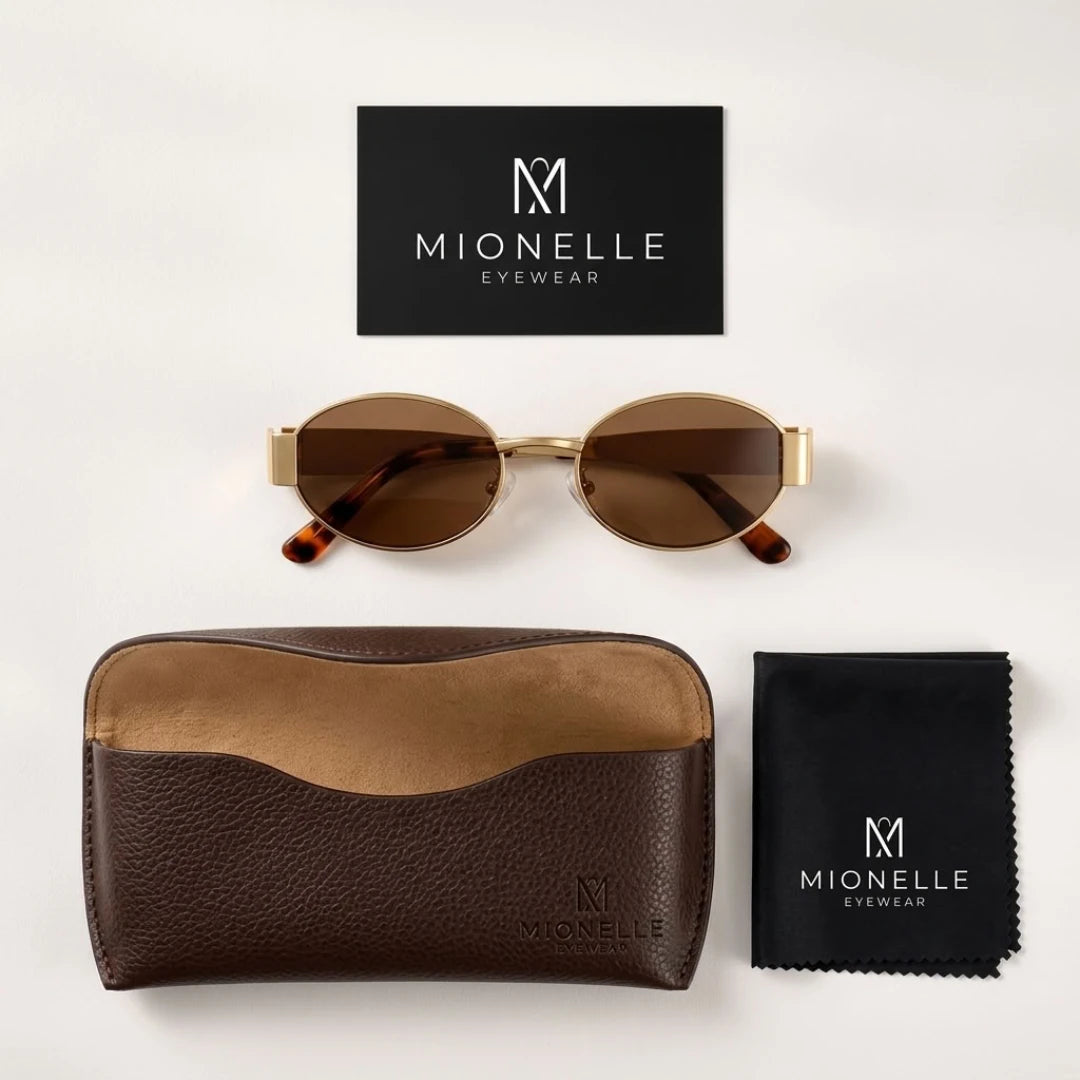 Óculos Mionelle Selene Brown acompanhados de estojo e pano Mionelle