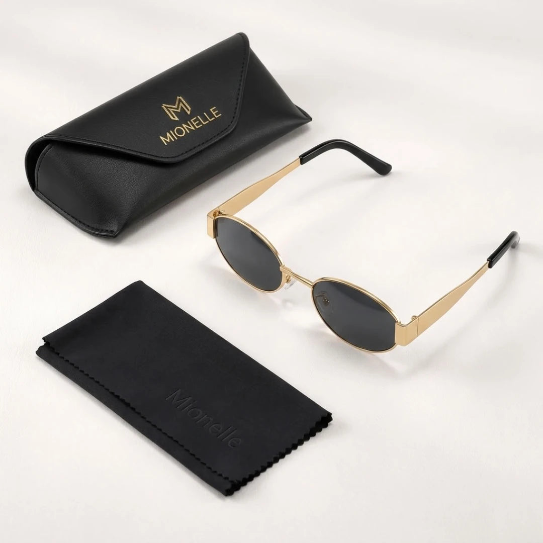 Óculos Mionelle Selene Golden Black acompanhados de estojo e pano Mionelle