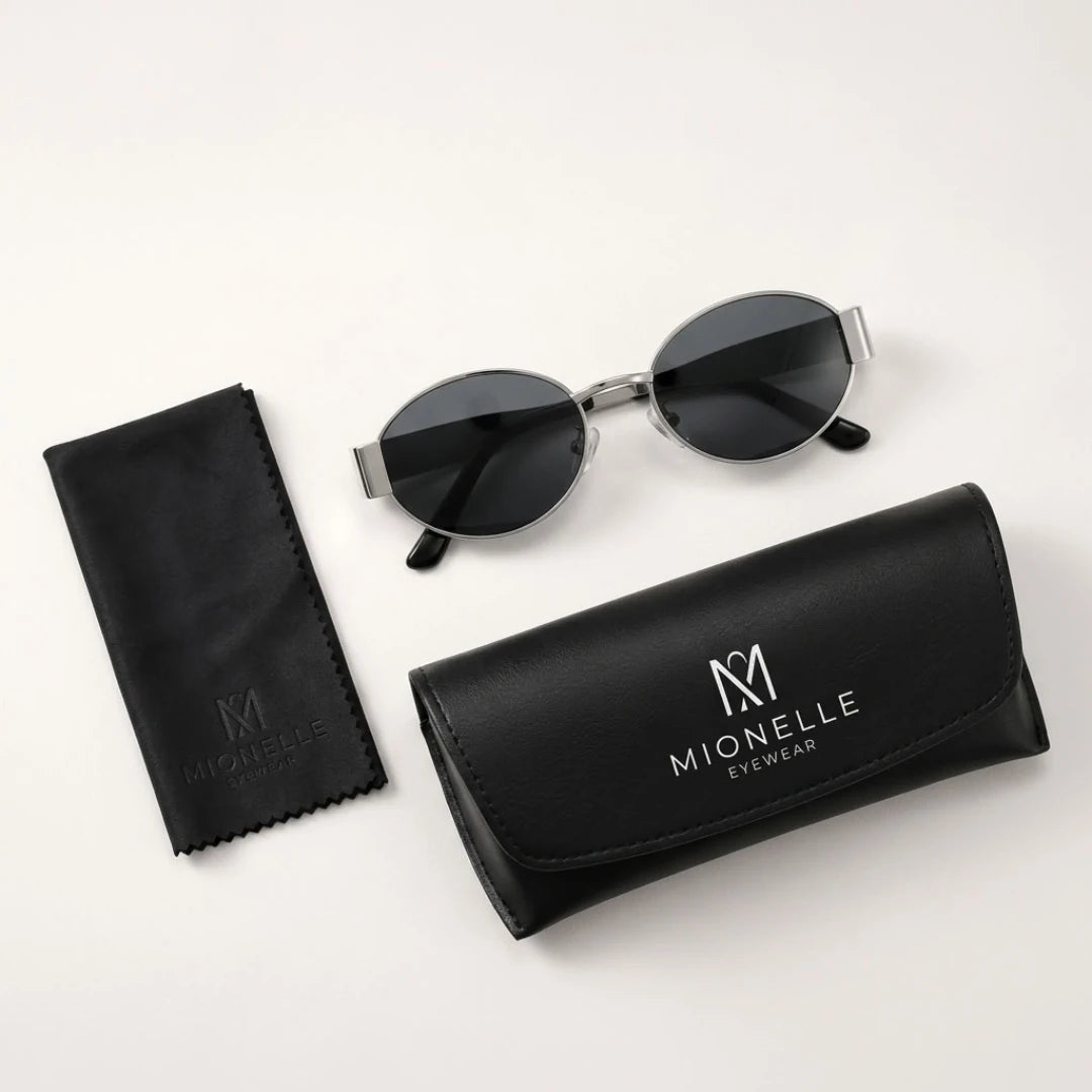 Óculos Mionelle Selene Silver Black acompanhados de estojo e pano Mionelle
