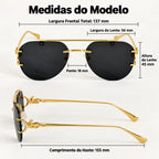 Medidas do Mionelle Halo: frente 137 mm, lentes 56 por 45 mm, ponte 18 mm e hastes 155 mm