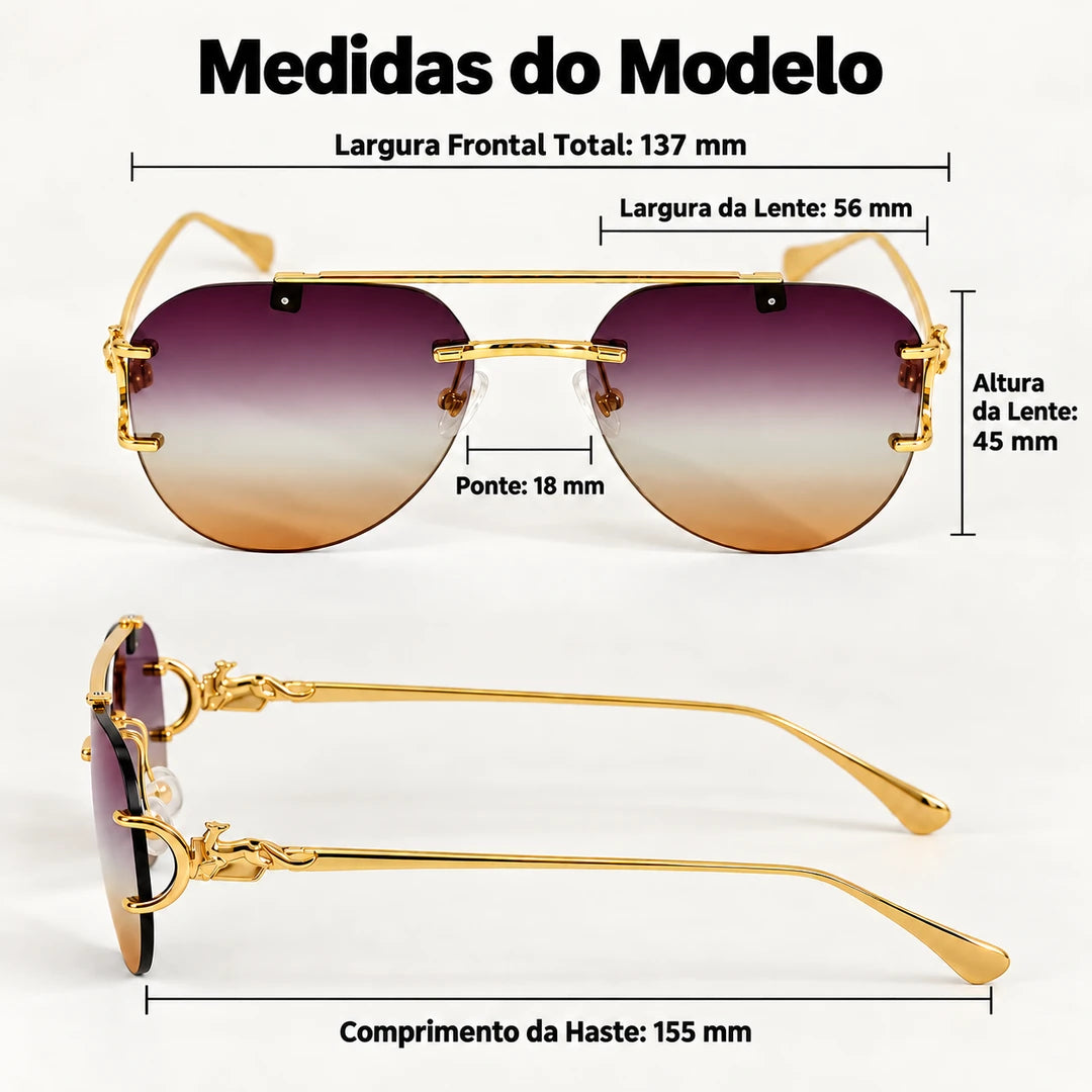 Medidas do Mionelle Halo: frente 137 mm, lentes 56 por 45 mm, ponte 18 mm e hastes 155 mm