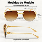 Medidas do Mionelle Halo: frente 137 mm, lentes 56 por 45 mm, ponte 18 mm e hastes 155 mm