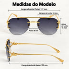 Medidas do Mionelle Halo: frente 137 mm, lentes 56 por 45 mm, ponte 18 mm e hastes 155 mm