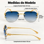 Medidas do Mionelle Halo: frente 137 mm, lentes 56 por 45 mm, ponte 18 mm e hastes 155 mm