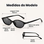 Medidas do Mionelle Narrow Vibe: frente 143 mm, lentes 53 por 30 mm, ponte 19 mm e hastes 141 mm