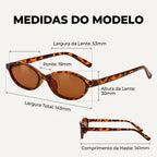 Medidas do Mionelle Narrow Vibe: frente 143 mm, lentes 53 por 30 mm, ponte 19 mm e hastes 141 mm