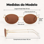 Medidas do Mionelle Viper: frente 137 mm, lentes 51 por 39 mm, ponte 20 mm e hastes 145 mm