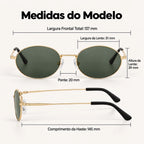 Medidas do Mionelle Viper: frente 137 mm, lentes 51 por 39 mm, ponte 20 mm e hastes 145 mm