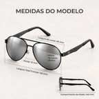 Medidas do Mionelle Carbon Cinza Espelhado: lente 60 × 48 mm, ponte 13 mm, haste 140 mm e frente 145 mm.