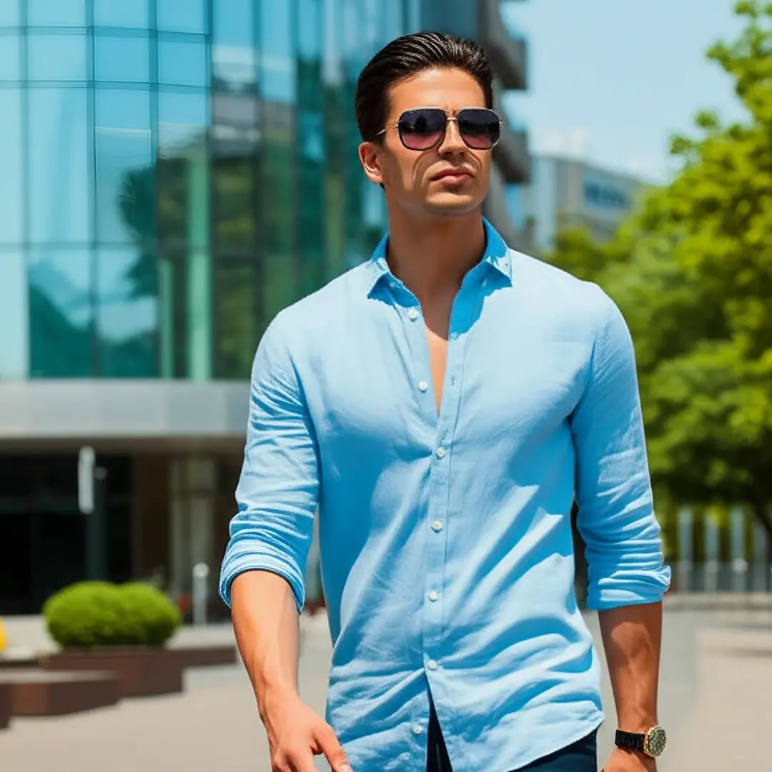 Homem usando o Óculos de Sol Quadrado Masculino Mionelle Milano Degradê Preto 