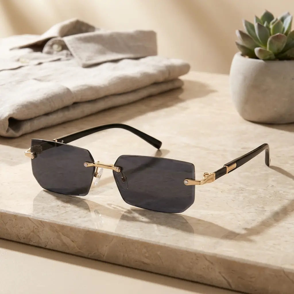 Óculos de Sol Masculino Y2K Retangular Sem Aro Mionelle Vortex Preto