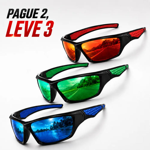 Kit 3 óculos de sol esportivo masculino Mionelle Strada pague 2 leve 3 vermelho azul verde