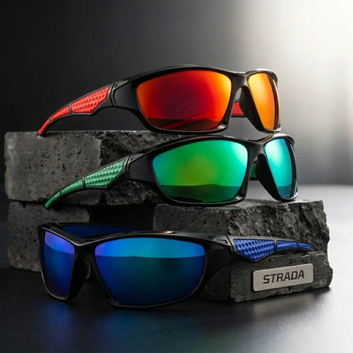 Kit óculos ciclismo masculino Strada 3 cores vermelho azul verde