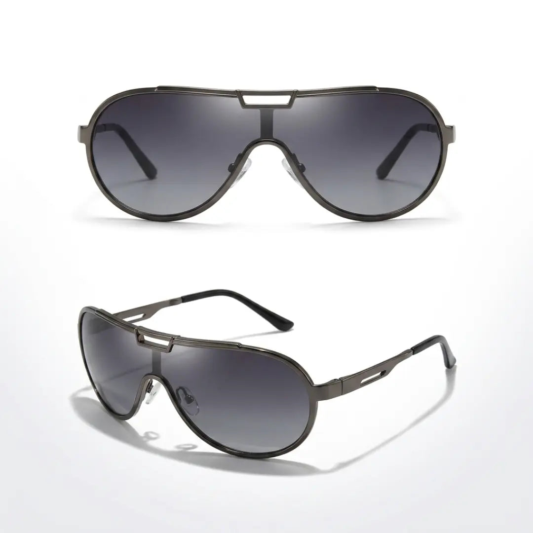 Óculos de sol aviador vintage Mionelle Tesla All Black — vista de frente e de lado