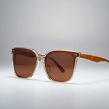 Óculos de Sol Gatinho Oversized de Madeira Feminino Mionelle Hera Marrom