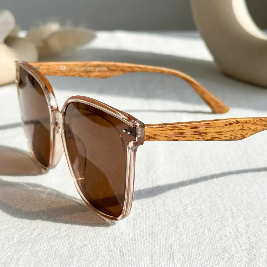 óculos de sol gatinho feminino marrom oversized lateral