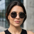 óculos de sol octagonal feminino preto retrô lentes uv400