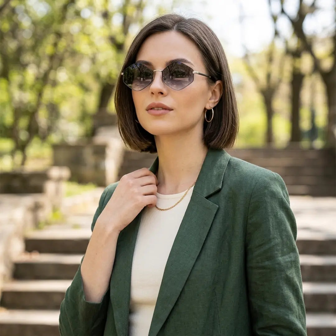 Óculos de Sol Hexagonal Feminino Retrô Degradê Mionelle Gemas Jade