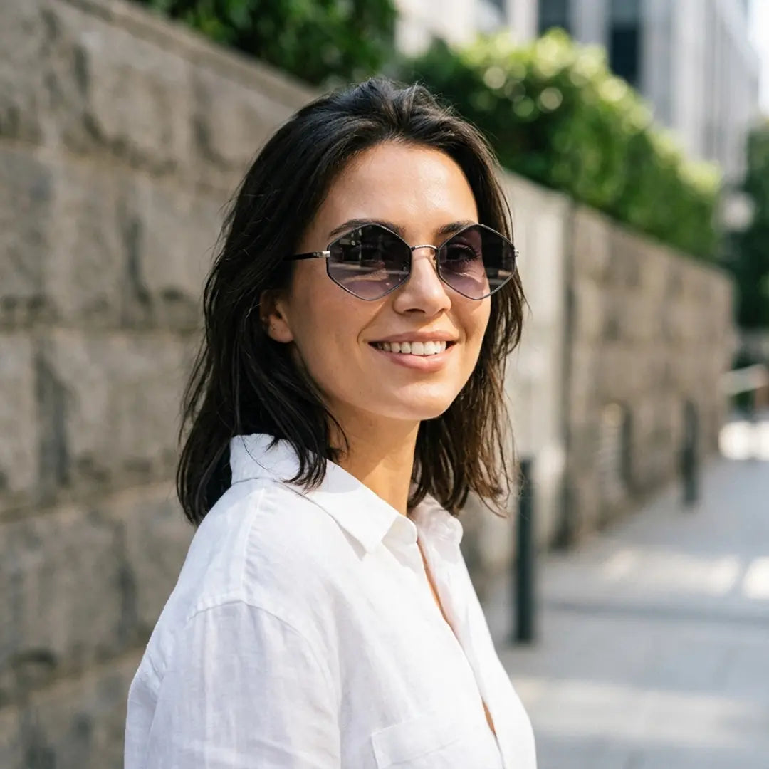 óculos de sol hexagonal feminino verde degradê retrô geométrico