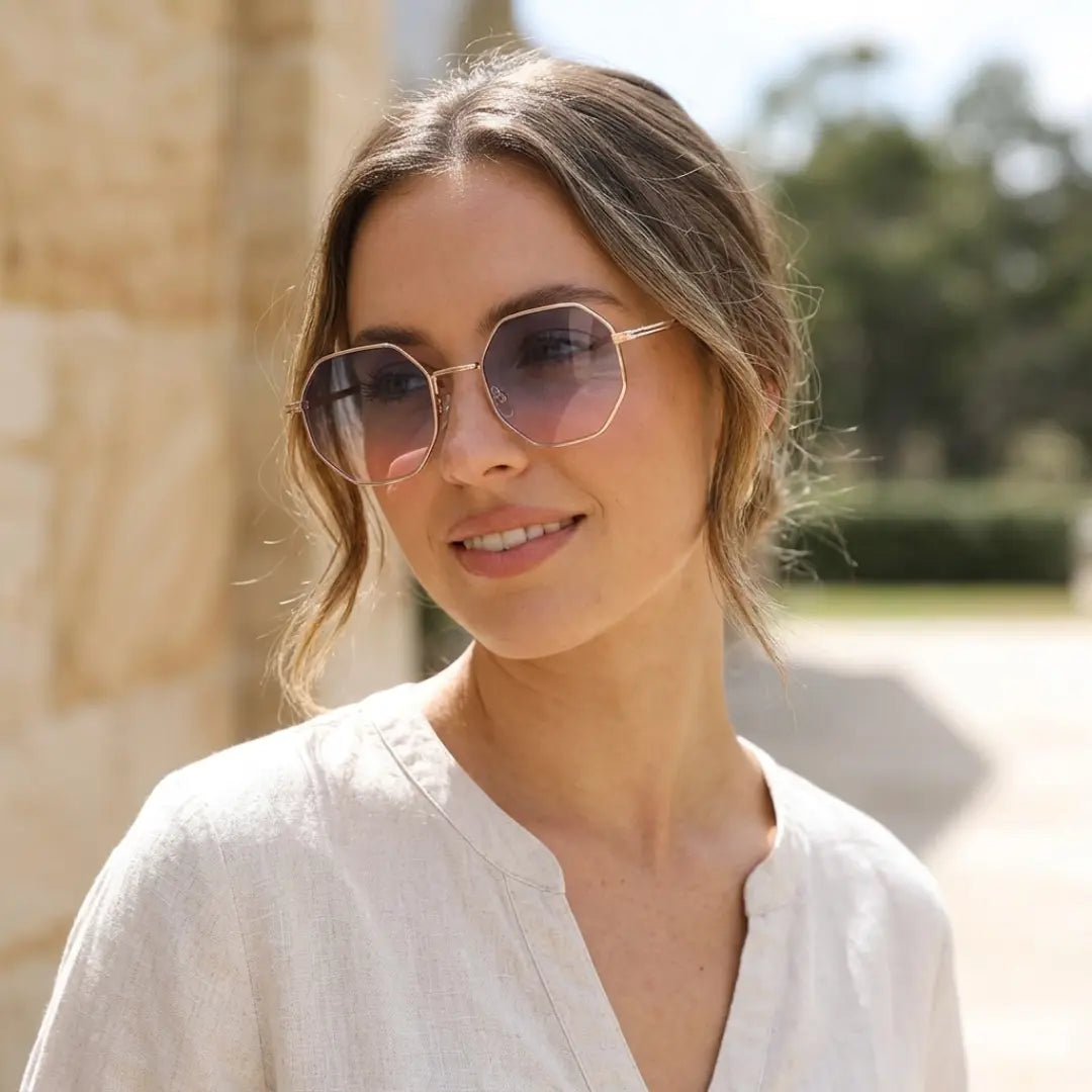 óculos de sol octagonal feminino azul degradê retrô lentes uv400