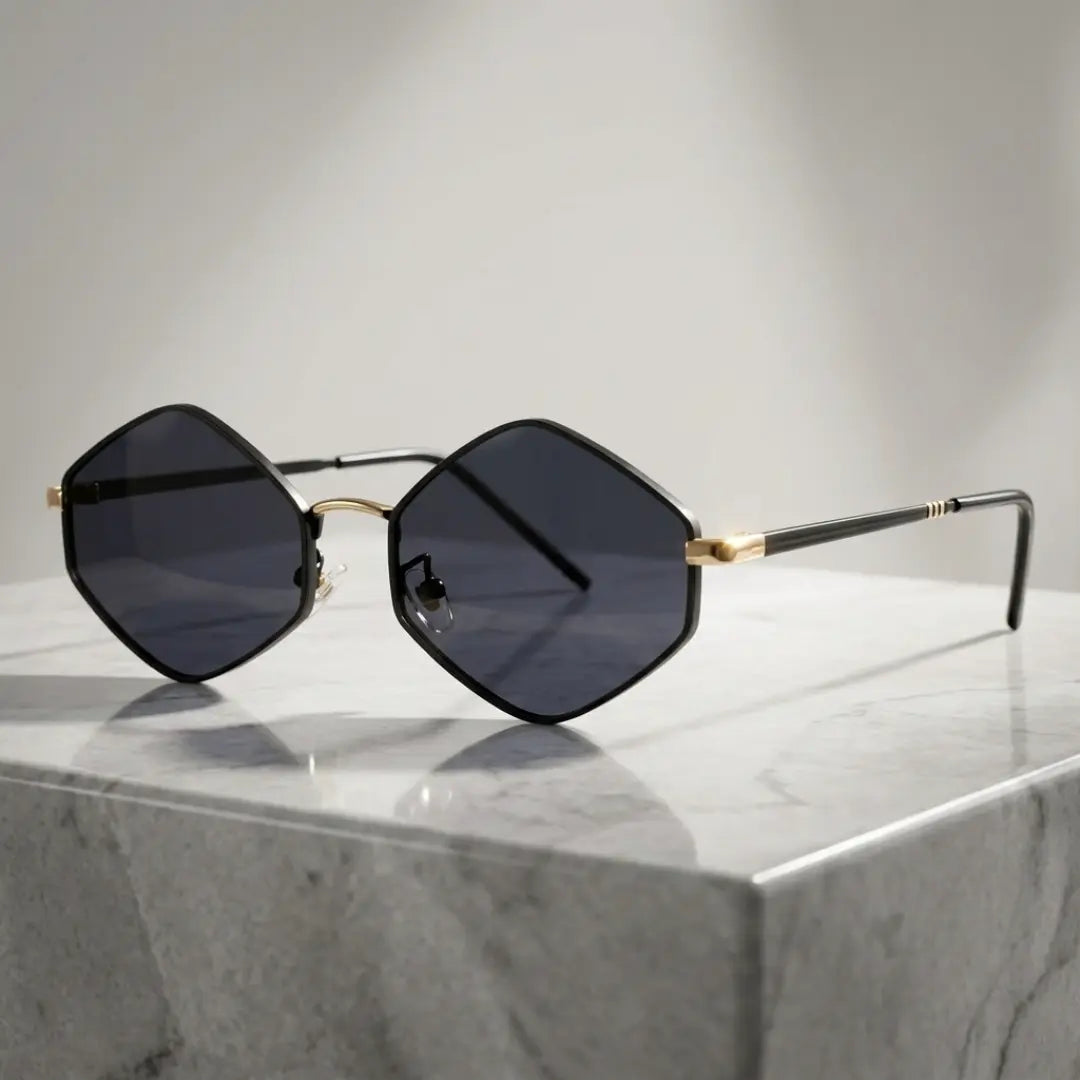 Óculos de Sol Hexagonal Feminino Retrô Mionelle Gemas Ônix