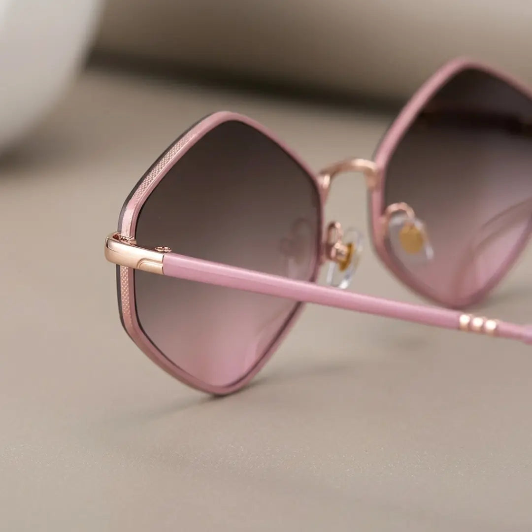 óculos de sol hexagonal feminino rosa retrô frente