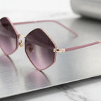 óculos de sol hexagonal feminino rosa retrô geométrico