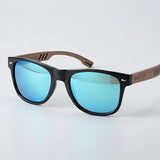 Óculos de Sol Quadrado de Madeira Masculino Azul Espelhado & Polarizado Mionelle Legado
