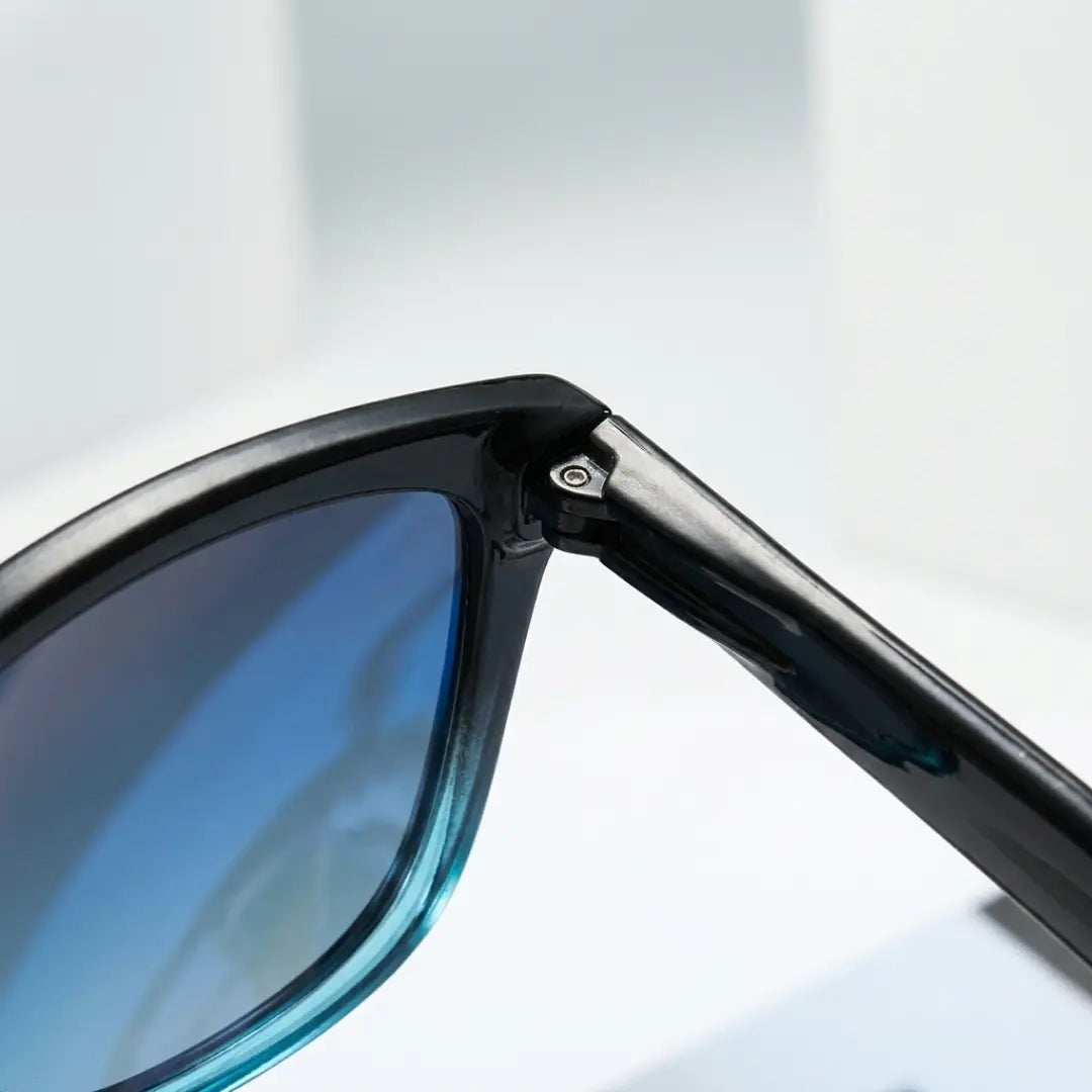 óculos de sol quadrado masculino polarizado espelhado azul detalhe