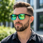 óculos de sol quadrado masculino polarizado espelhado verde frente