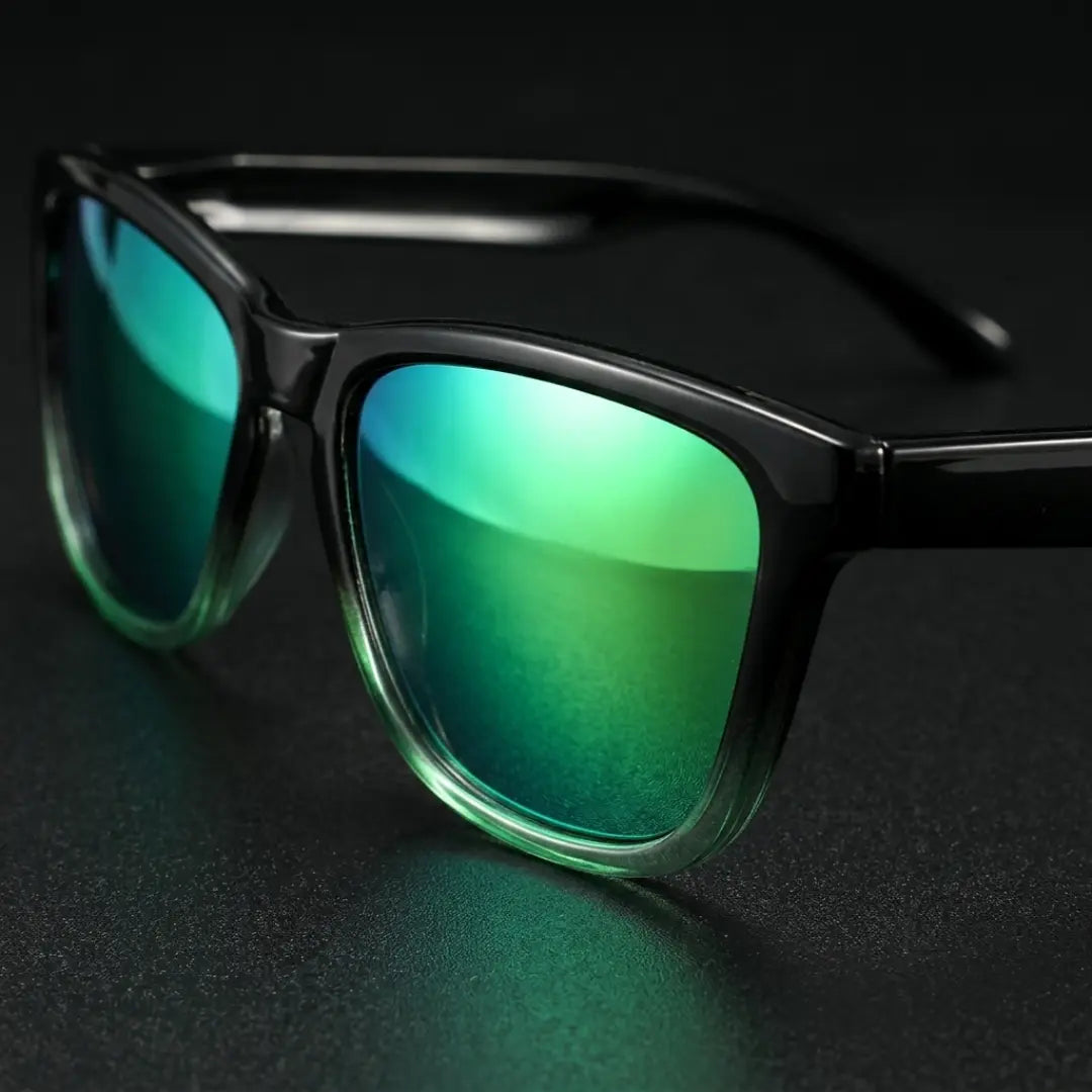 óculos de sol quadrado masculino polarizado espelhado verde lateral