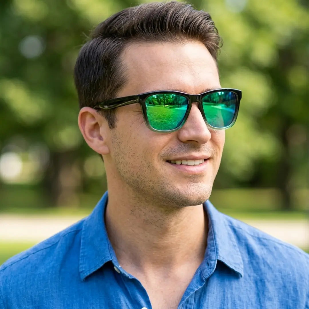 óculos de sol quadrado masculino polarizado espelhado verde lentes tac