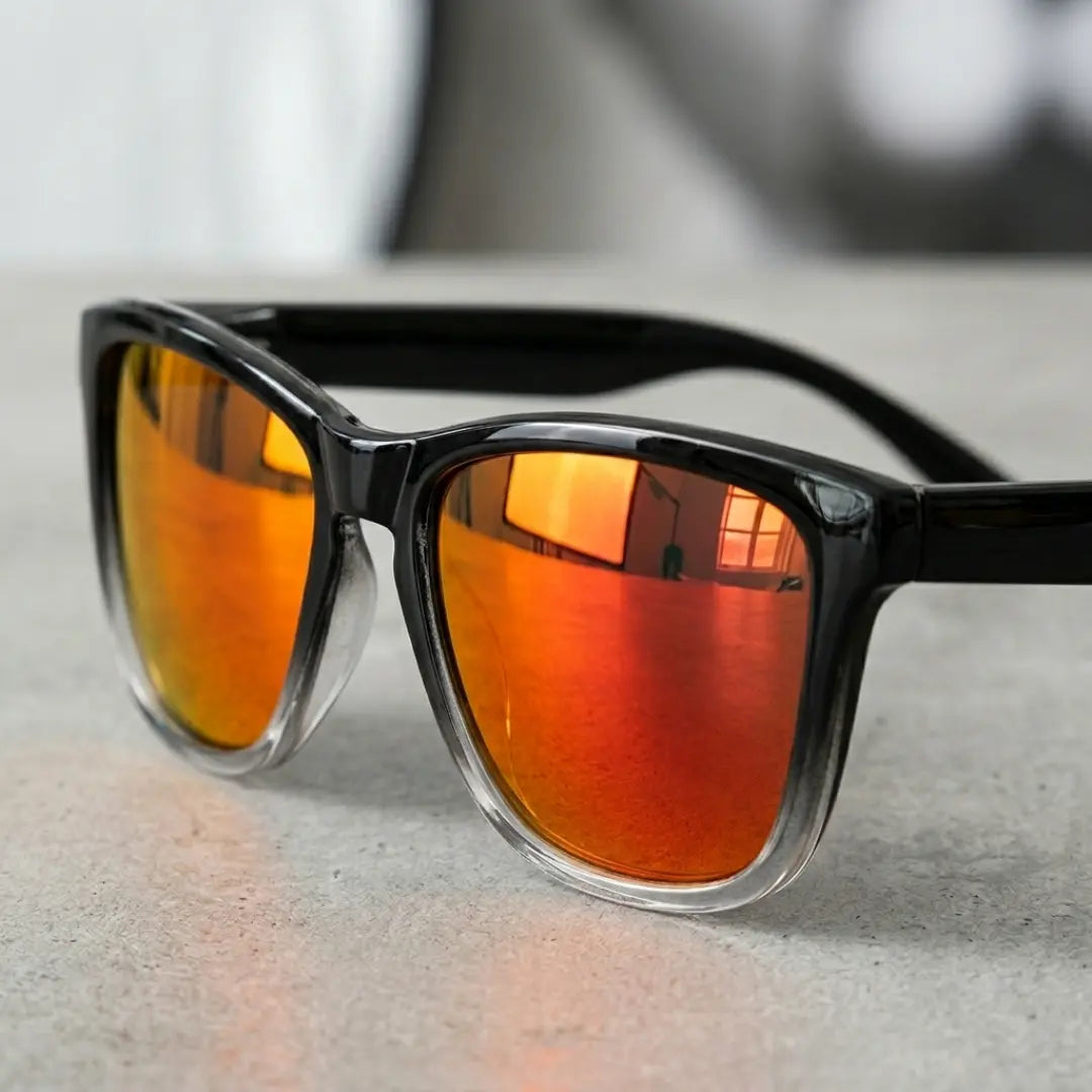 óculos de sol quadrado masculino polarizado espelhado laranja lentes tac