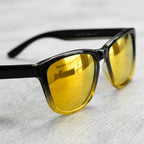 óculos de sol quadrado masculino polarizado espelhado amarelo lateral