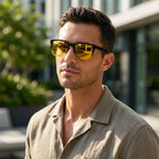 óculos de sol quadrado masculino polarizado espelhado amarelo uv400