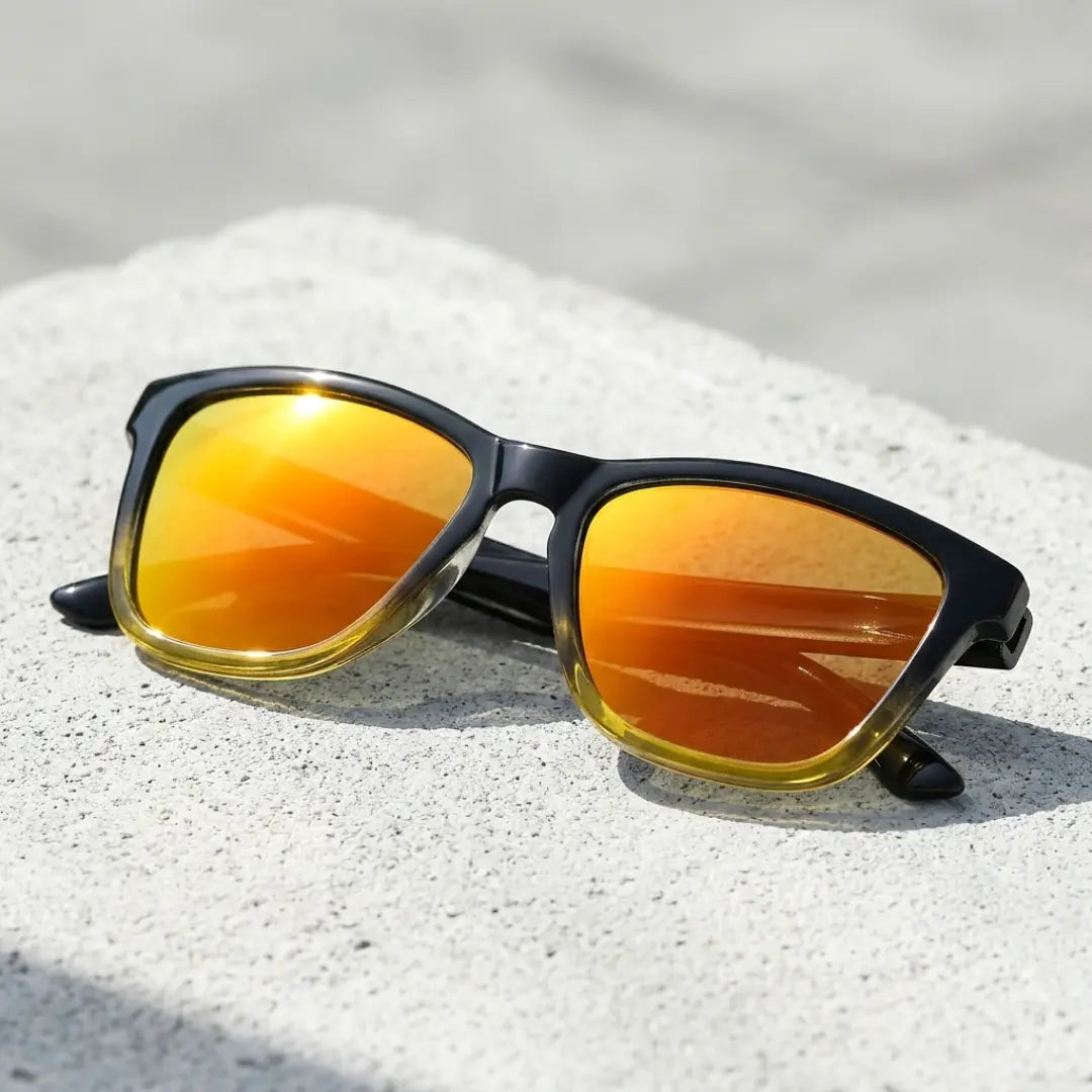 óculos de sol quadrado masculino polarizado espelhado amarelo armacao degrade